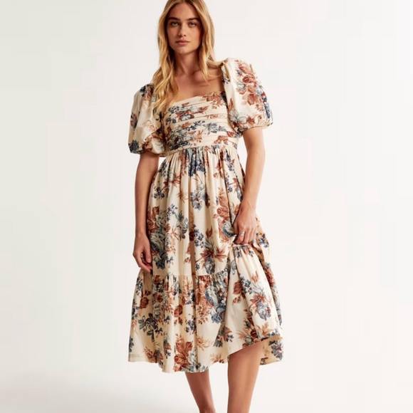 Abercrombie & Fitch Dresses & Skirts - Abercrombie & Fitch The Emerson Poplin Puff Sleeve Midi Dress — Smocked Back m